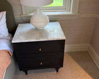 $1,200 pair of marble top bedside tables. 24"w X 19"d X 26.5"h. (orig. $2,000)