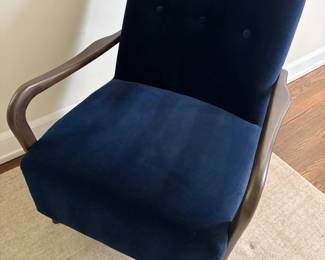 $560. Blue velvet tufted lounge chair from Soho Home. 26"w x 28'd x 30"h. Originally $1246.