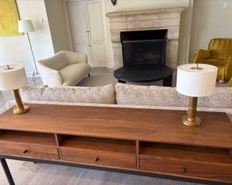 $1,700 "Linear" console table from Room and Board. 72"w X 15.5"d X 29"h. Still available at Room and Board for $2,500. Lamps sold seperatley in another photo.