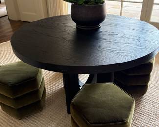 $1,600 Restoration Hardware Breton round entry or game table. 48"dia. X 31"h. Shown with four stools which are sold seperately.