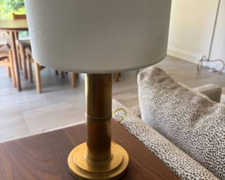 $390 pair of Visual Comfort brass table lamps. The lamps are 17 inches high by 9 inch diameter shade (orig. $700 pr)
