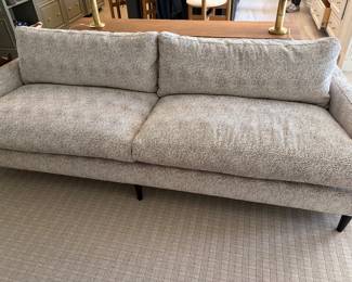 $2,800 Rowe Furniture Allteriors custom upholstered sofa. 98"w X 41"d X 29"h. Neutral chenille speckle fabric, down wrapped. (orig. $6,200)