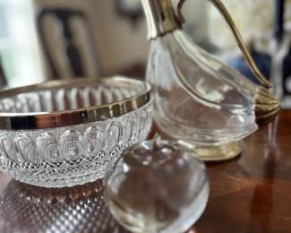 Silver plated crystal duck decanter and more