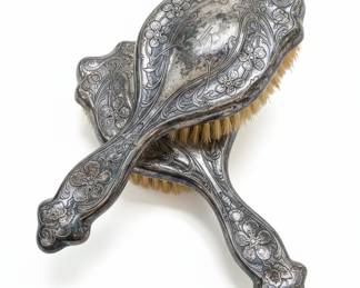 Antique Sterling Silver Repoussé Vanity Brush Set