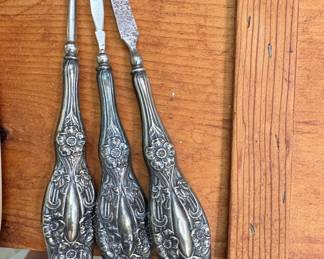 Antique Sterling Silver Repoussé Floral Manicure Tools (Set of 3)