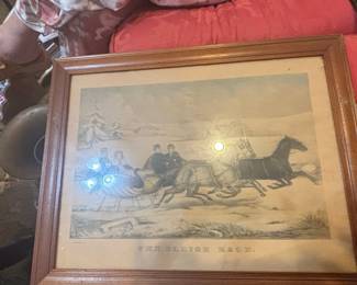 Currier & Ives 'The Sleigh Race' Lithograph