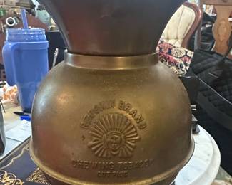 Vintage Redskin Brand Chewing Tobacco Brass Spittoon