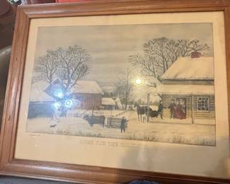 Currier & Ives "Home for the Holidays" Lithograph by G.H. Durrie