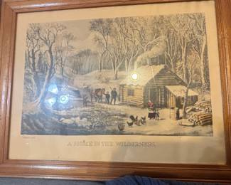 Currier & Ives 'A Home in the Wilderness' Lithograph