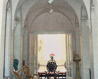 Pair of Italian Gold Antique Tapestry Chairs and Table. Each Chair: Width 25 x Depth 17 inches. Table: Width: 31.5 x Depth: 23 inches