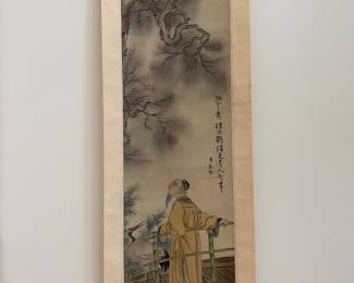 LOT 18: A Pair of Asian Ink and Color Paintings on Paper Scroll.