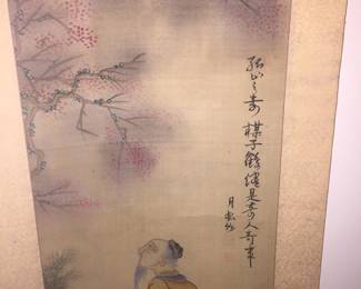 LOT 18: A Pair of Asian Ink and Color Paintings on Paper Scroll.
