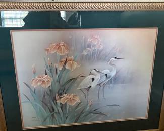 Print Of Cranes Among Flowers