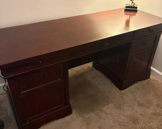 Wood Desk And Lamp With Standing Golfer