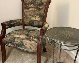 013 Arm Chair With Golfer Fabric And Round Side Table
