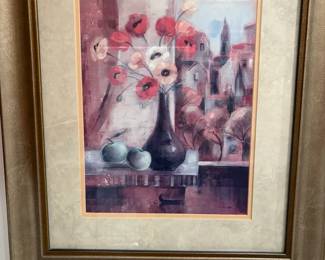Red Poppies With Apples On Table