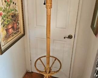 MCM bent bamboo & rattan standing coat rack and umbrell stand.