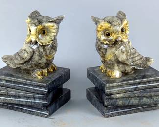 Italian Carved Stone Owl Bookends, Qty 2
