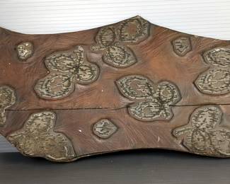 Antique 19th Century Fruitwood Block Textile Stamp With Abstract Leaf Design, Approx 19" x 8"