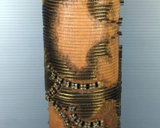 Antique Handmade Wooden And Metal Textile Printing Roller With Geometric And Floral Relief Pattern, Marked 5834, Approx 20" x 4.5"