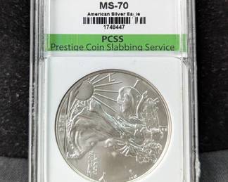 2023 American Eagle $1 Silver Coin, 1oz Fine Silver, Graded MS 70 By PCSS