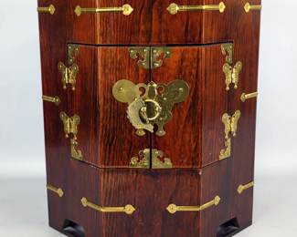 Vintage "Hat Box" Octagonal Chest With Brass Butterfly Accents, 16" x 14"