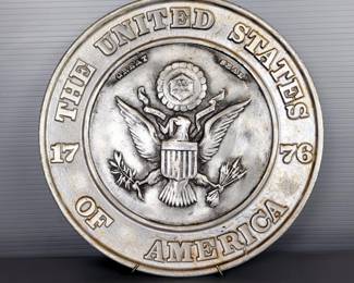 Hand Crafted Dura Cast 11" Pewter United States Seal Plate, Marked DC6500