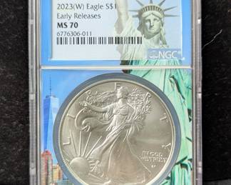 2023 American Eagle $1 Silver Coin, 1oz Fine Silver, Graded MS 70 By NGC