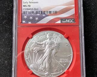 2023 American Eagle $1 Silver Coin, 1oz Fine Silver, Graded MS 70 By NGC