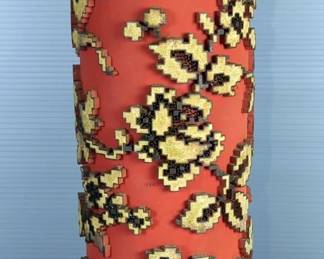 Antique Hand Crafted Wooden And Metal Textile Printing Roller With Floral Pattern, Marked 2343, Approx 21.5" x 5"