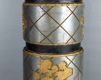 Antique Hand Crafted Wooden And Metal Textile Printing Roller With Geometric And Floral Relief Pattern, Marked 3549, Approx 21.5" x 6"