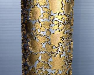 Antique Metal Textile Printing Roller With Geometric Abstract Pattern, Approx 18.5" x 5"