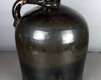 Glazed Stoneware Whiskey Jug With Wooden Stopper, Approx 12" x 9"