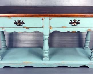 Occasional Table With Brass Hardware And Two Drawers, 28" x 64" x 16"