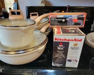 Nice pots and pans.  Kitchen Aid hand mixer