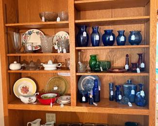Old Blue Vases and many Pitchers