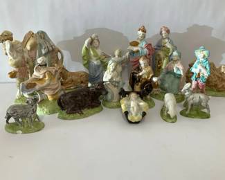 Vintage Nativity Scene Figurines with Animals and Stable Pieces