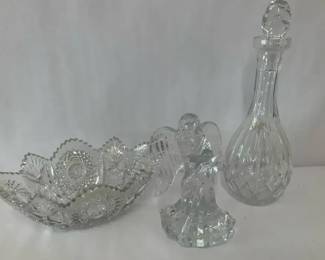 Lenox Crystal Angel Zawiercie Lead Crystal Decanter and Cut Crystal Bowl