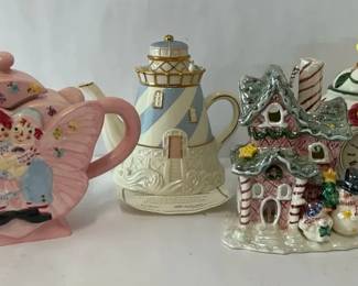 Vintage Decorative Teapot Collection, Lenox Lighthouse, Baum Bros, and Holiday House