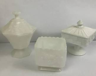 Milk Glass Covered Dishes and Trinket Boxes