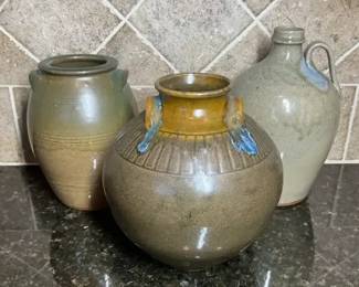 Three Signed Jugtown Ware Vernon Owens Hand Thrown Stoneware Pottery Pieces