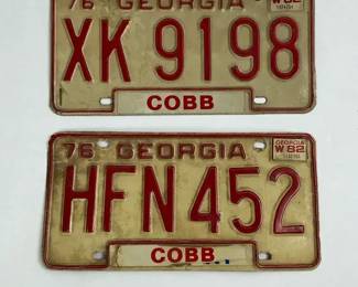 1976 Georgia Cobb County License Plates Pair