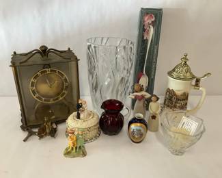 Vintage Decor Lot with German Mantel Clock, Cristal dArques Vase and Collectibles