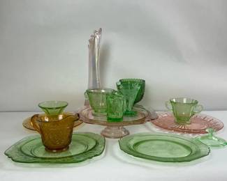 Depression Glass Serveware Cups Plates and Vase