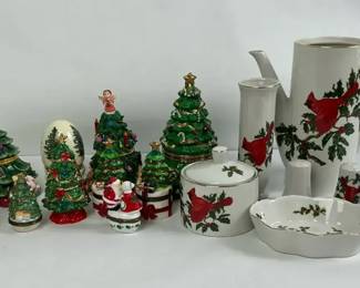 Christmas Decor Cardinal Serveware Trinket Boxes and Tree Figurines