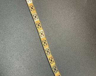 14K Gold Two Tone Geometric Link Bracelet