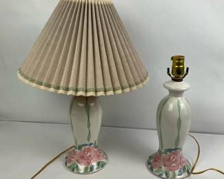 Floral Ceramic Table Lamps with Pleated Shade