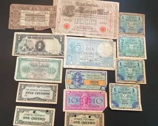 Foreign Paper Currency Including Germany France Belgium Japan and Military Payment Certificates