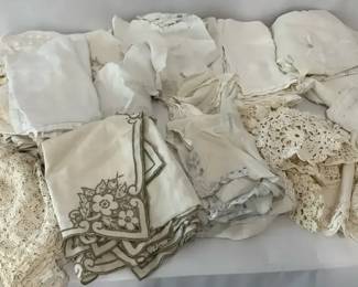 Vintage Linen, Lace Handkerchief Collection with Doilies and Table Linens