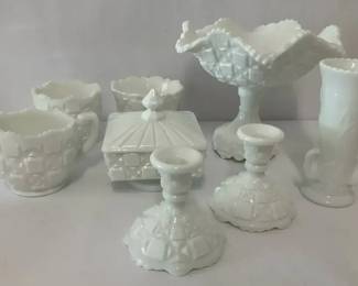 Westmoreland Milk Glass Old Quilt Pattern Table Decor Lot